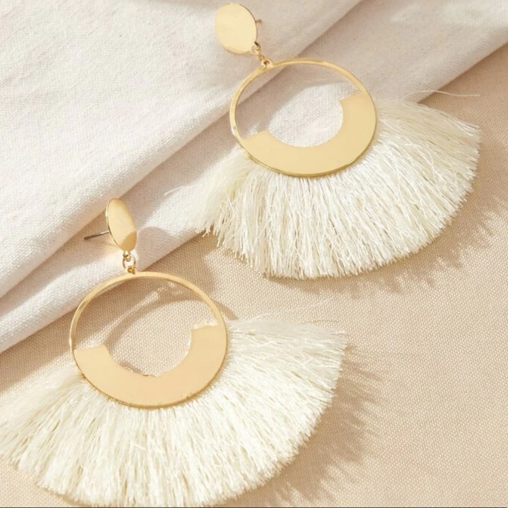 Elegant Gold and Cream Fringe Earrings